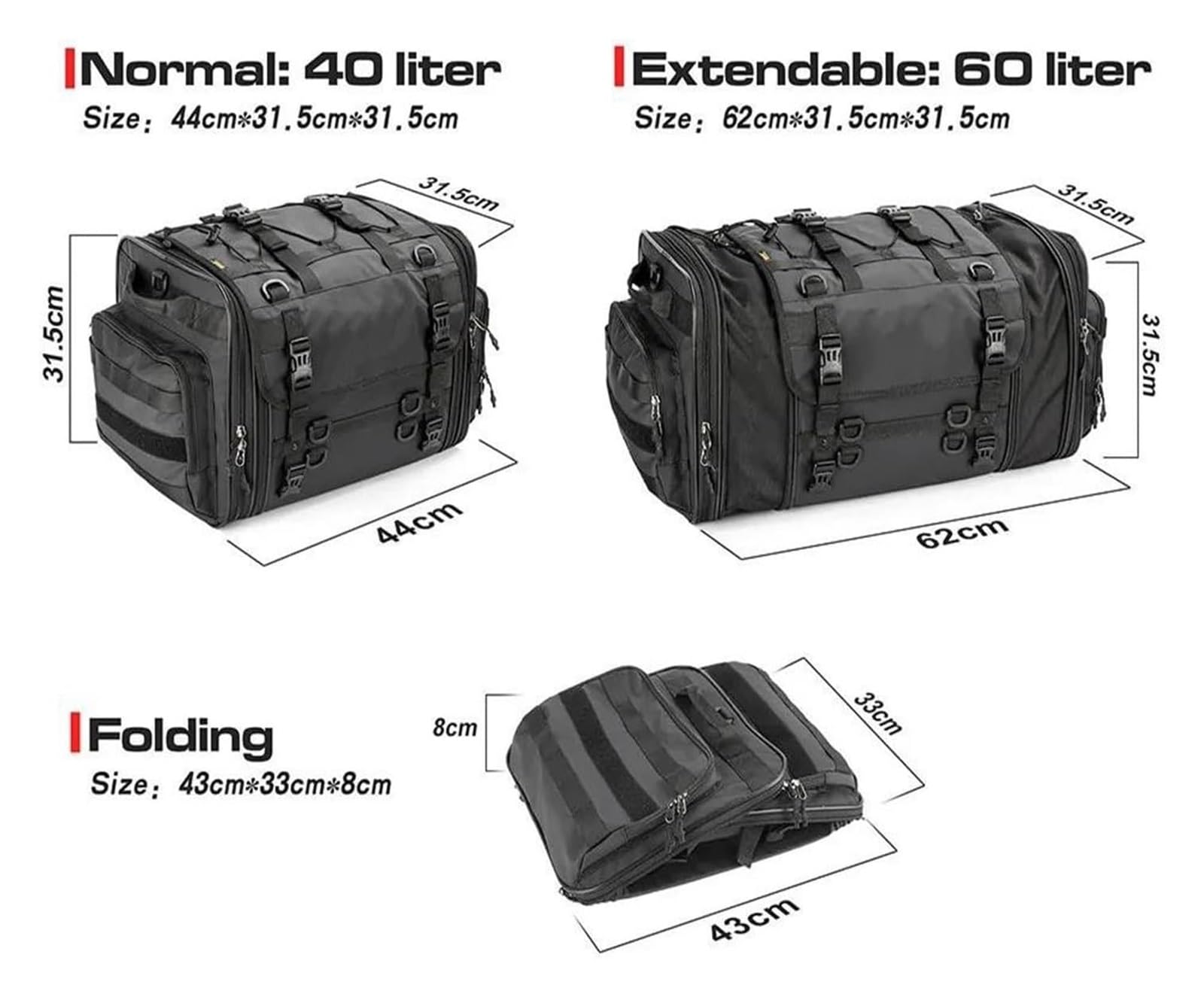 Amazon.co.jp: バイク サイドバッグ 2サイズ バイクバッグ 19L-32L/40L